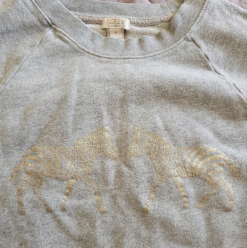 J.Crew Gray Sweatshirt with Gold Zebra Design Cotton Smart Casual Preppy Sz S